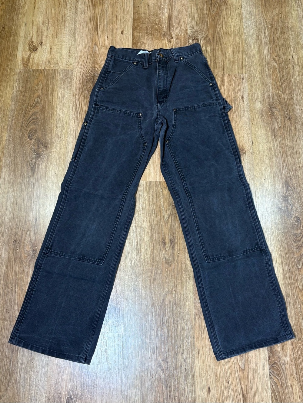 Vintage Carhartt Double Knee Pants Mens 26x30 Blk Carpenter Made in USA B01-BLK